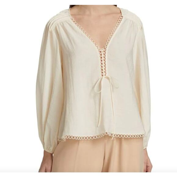 Jonathan Simkhai Rhodes Cream Summer Lace-Up Blouse (XS) - Picture 1 of 11